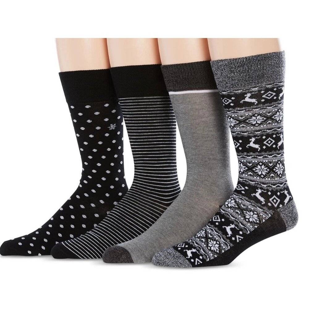 Perry Ellis Men's 4-Pair Holiday Novelty Socks, Multicolor, Shoe Size 7-12